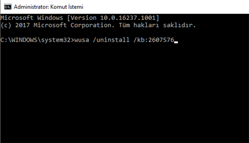 CMD (Komut İstemi) ile Güncelleme Kaldırma